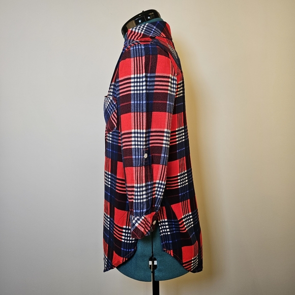 Rebel Sugar red navy white plaid 3/4 sleeve button-down shirt top size XS US - Picture 3 of 7